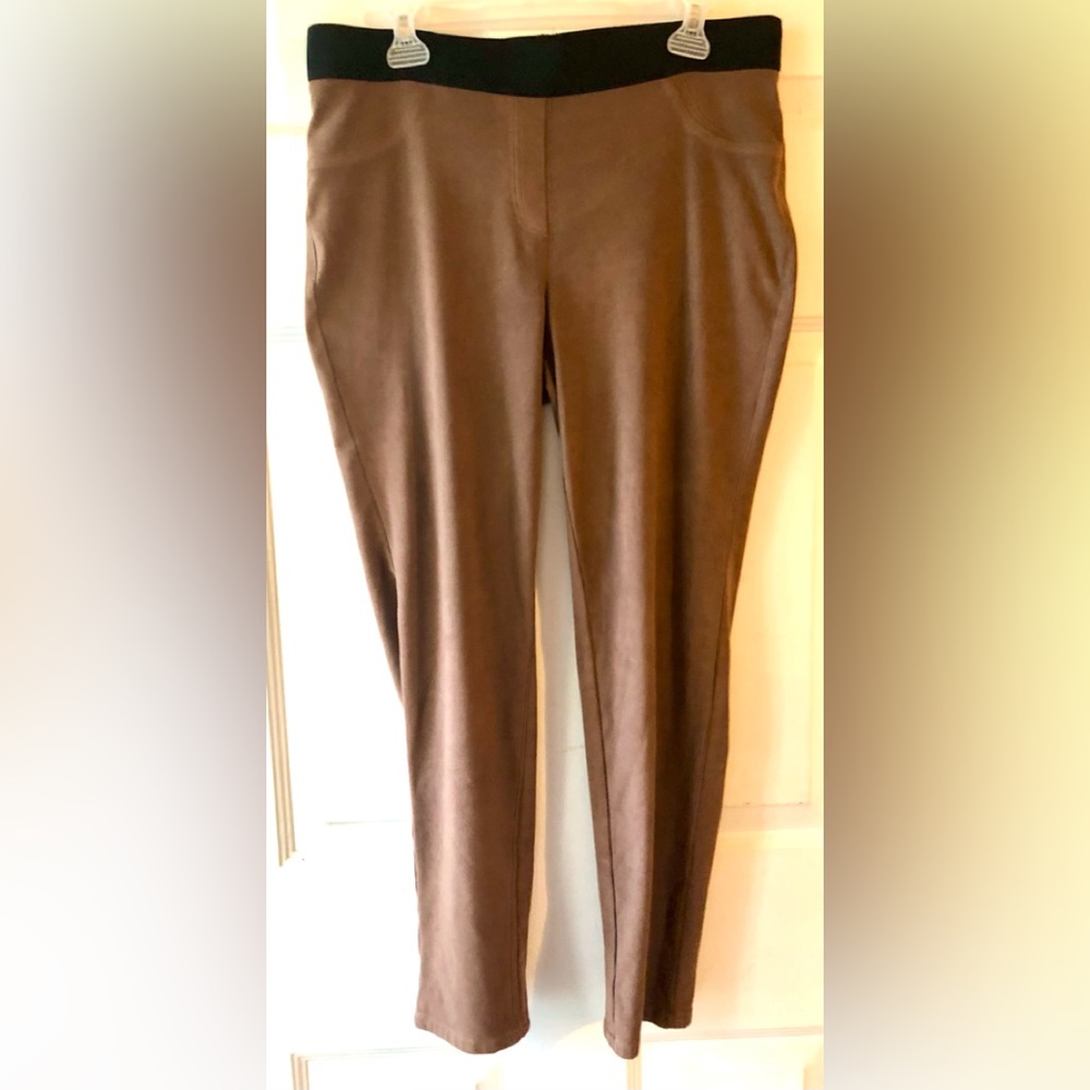 Rafaella Fawn Brown Faux Suede Black Elastic Waist Jeggings Pants 14 Fall Autumn